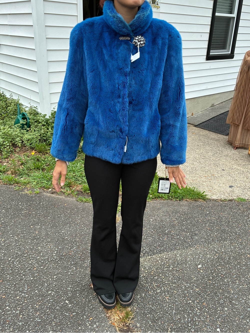 Vibrant Electric Blue mink  Fur Jacket 22” long 20”bra